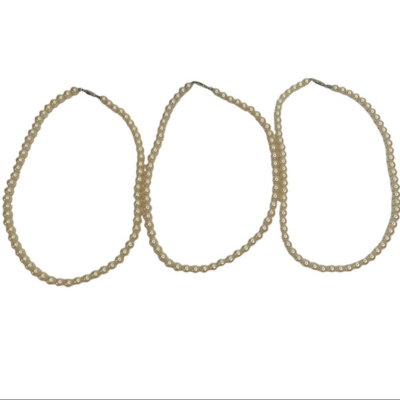 Jewelry - Vintage Lot of 3 Faux Pearl Glass Beaded Fish Hook Closure Necklaces Japan
